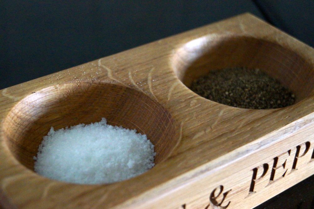 Handmade Salt and Pepper Pinch Pot Oak Spice Dispenser Perfect