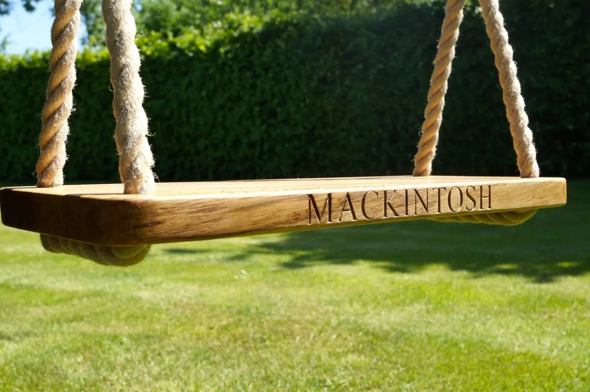 Engraved Oak Swings with Rope - MakeMeSomethingSpecial.com